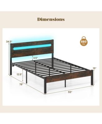 King Size Heavy-Duty Metal Slats Support Bed Platform with Charging Station
