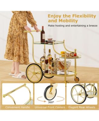 Three Tier Rolling Bar Serving Cart with Mirrored Shelves