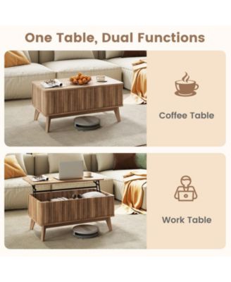 35.5 in Fluted Lift-Top Coffee Table with Hidden Storage