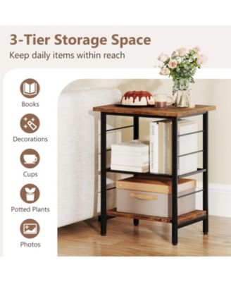 Set of 2 Industrial 3-Tier End Tables with Adjustable Mesh Shelves