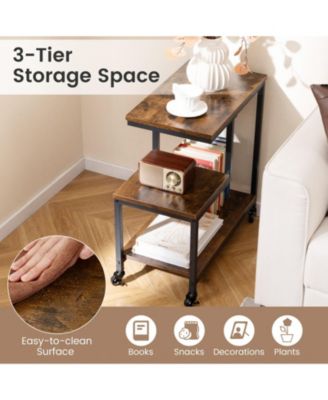 G-Shaped 3-Tier Mobile End Table with Locking Casters, 23 x 12 in