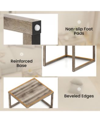 Set of 2 Stackable Nesting Rectangular Coffee Tables with Storage Shelf