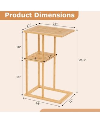 Set of 2 Bamboo Side Tables with 2-Tier Storage Shelves