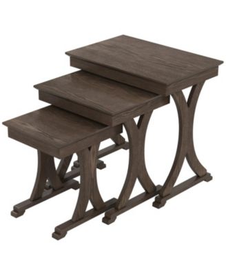 3-Piece Nesting Coffee and Side Table Set with Solid Rubber Wood Legs