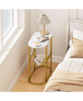 23 in Industrial 2-Tier Oval Side Table with Mesh Storage Shelf