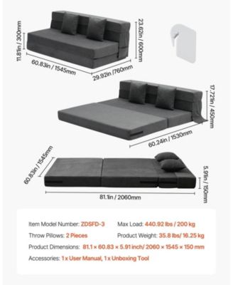 Folding Sofa Bed, 3-in-1 with Memory Foam Mattress, Convertible Sleeper Chair