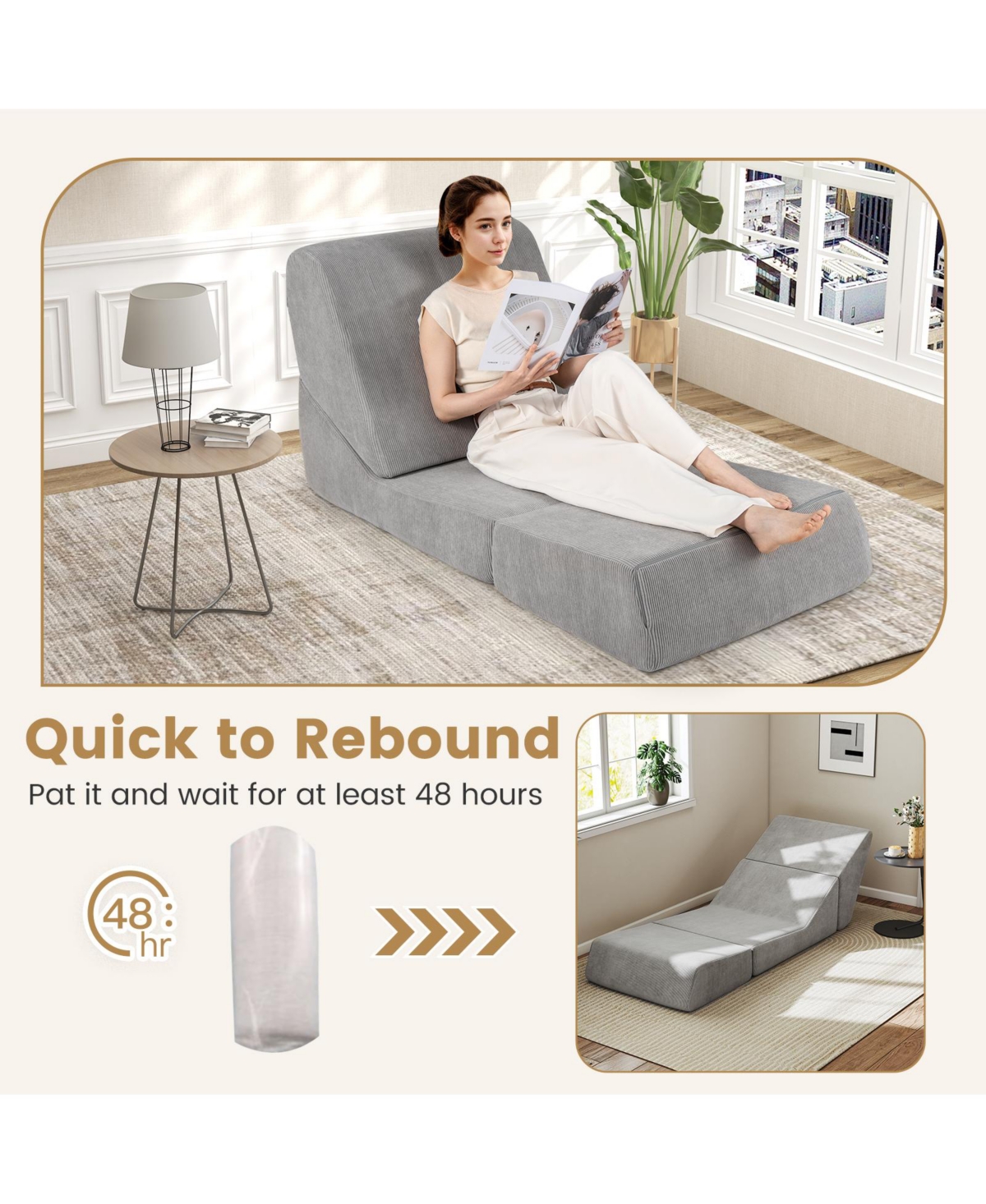 Sugift Three in One Folding Sofa Bed with Washable Cover