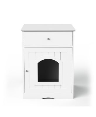 Wooden Indoor Pet House with Drawer, Multi-Function Cat and Small Animal Home, Enclosed Furniture Crate Nightstand for Bedroom