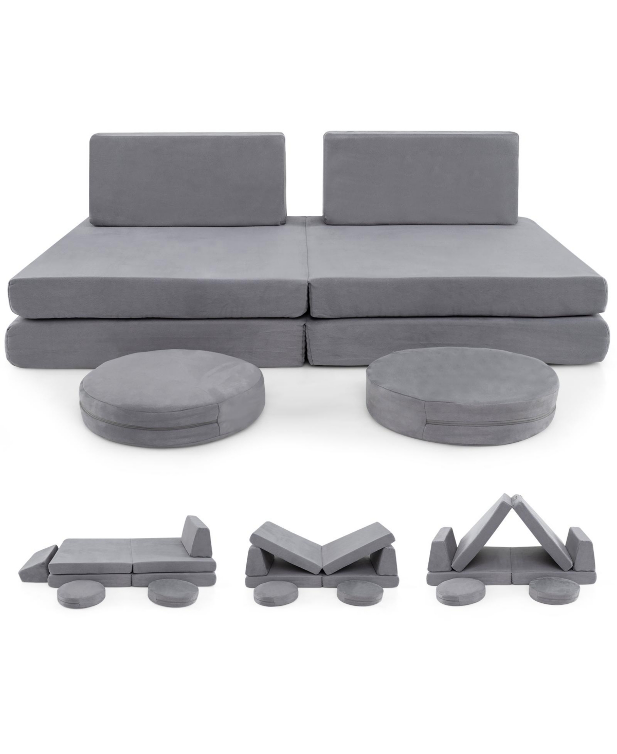 Sugift 6 Piece Modular Kids Play Couch Set with Washable Covers - Grey