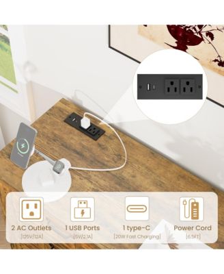 Farmhouse Drawer Dresser with Charging Station and LED Lights, Slim Wooden Bedroom Dresser