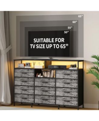 Dresser for Bedroom with 11 Drawers Featuring LED Light and Power Outlet, Fabric Dressers and Chest of Drawers