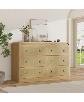 46''Wide Rattan Dresser,6 Drawer Dresser for Bedroom,Dressers and Chests of Drawers