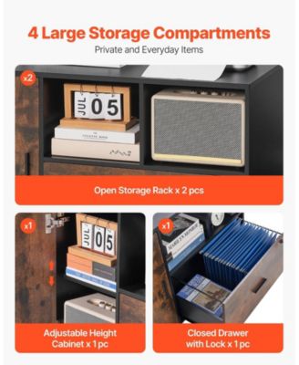 Wood File Cabinet, Mobile Lateral Filing Cabinet with Adjustable Shelves