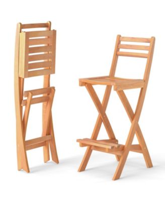 Folding Acacia Wood Bar Height Chair Set of 2 with Backrest and Footrest