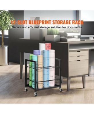 Blueprint Storage Rack, 12 Slots with Wheels, Mobile Blueprint Holder for Office