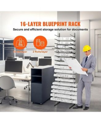 Blueprint Storage Rack, 16-Tier Hanging Poster Display, Roll File Holder