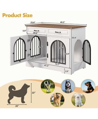 43.3" Indoor Pet House for Medium Large Dogs, Heavy Duty Wooden Dog Kennel with 2 Storage Drawers, End Table Furniture Crate