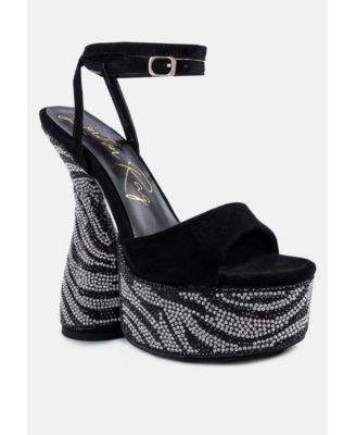 Womens Backstage Rhinestone Embellished Ultra High Platform Sandals