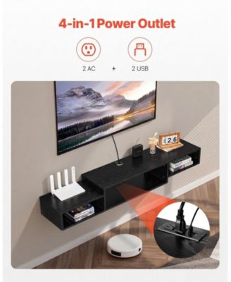 Floating TV Stand, 59inch Wall Mount, with Power Outlet and Cable Hole