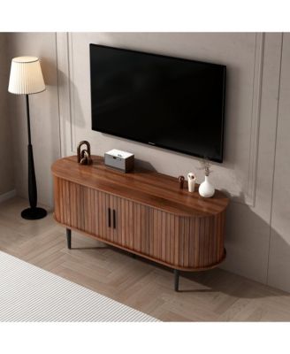47 Inches Modern TV Stand with Sliding Door and Storage Compartment