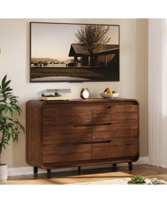 6 Drawers Dresser for Bedroom, 47" Wide Modern Wooden Clothes Dresser with Large Wood Storage