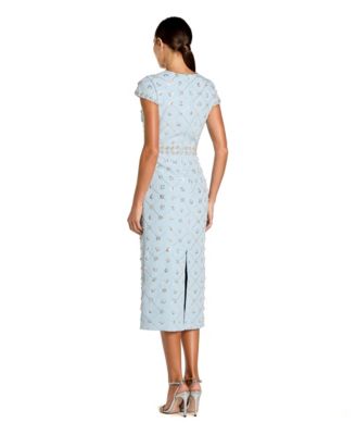 Women's Hand Embellished High Neck Cap Sleeve Midi Dress