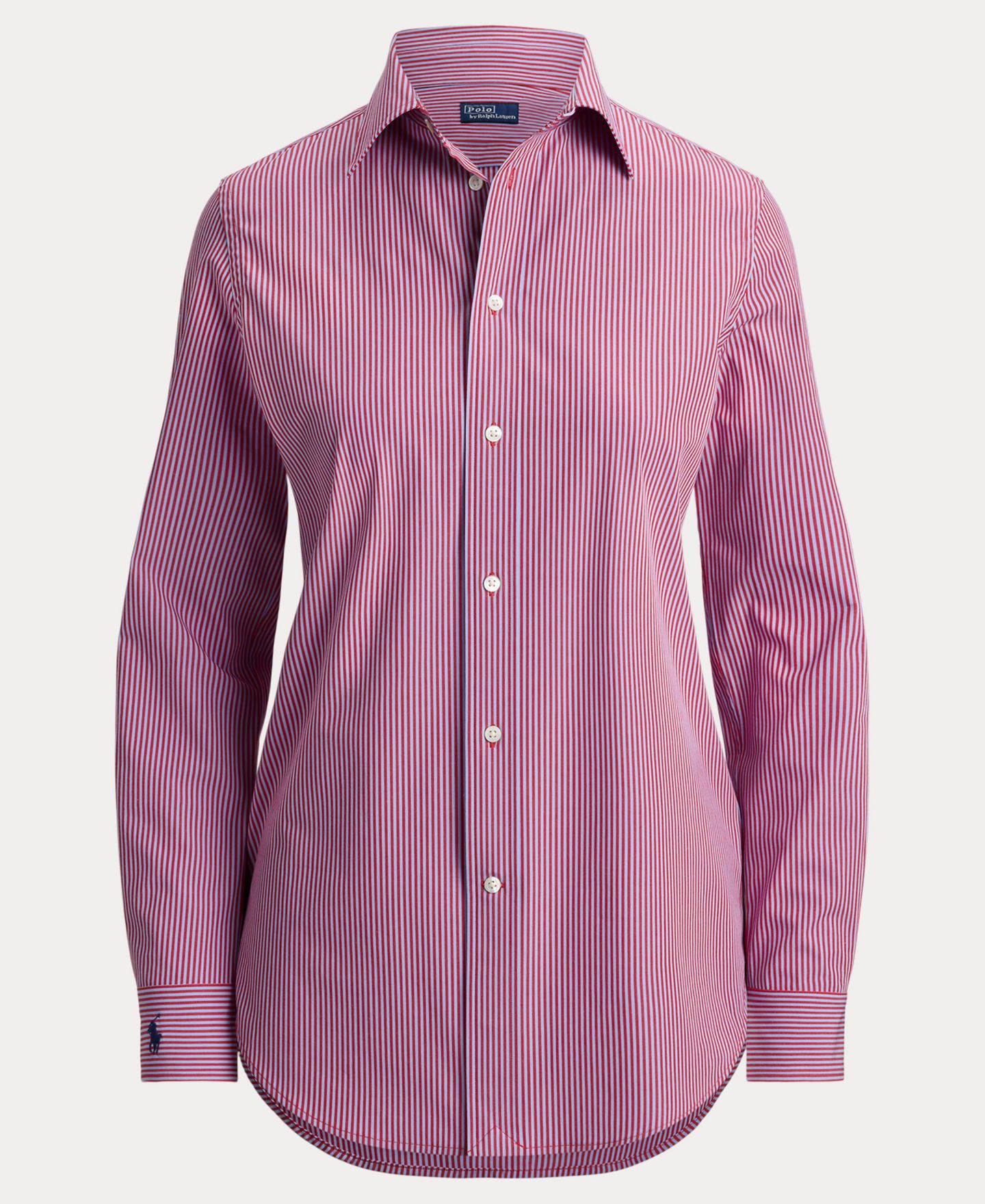 Женская рубашка Polo Ralph Lauren End-On-End Stretch Slim Fit Cotton, цвет: Светлый синий / Красный — фото 5