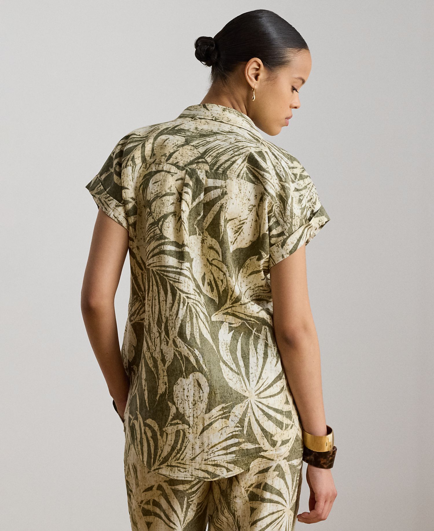 Petite Point Collar Relaxed-Fit Print Shirt