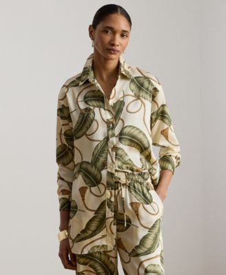 Petite Point Collar Relaxed-Fit Rope-Print Twill Shirt