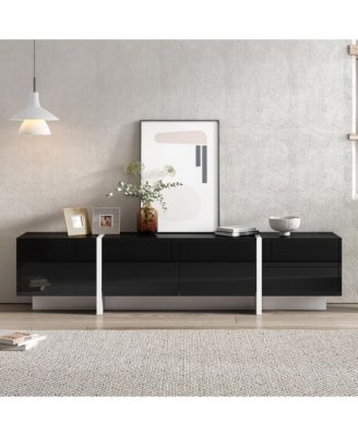Modern Rectangular TV Stand for TVs Up to 80'', Entertainment Center with High Gloss UV Surface and Storage for Living Room
