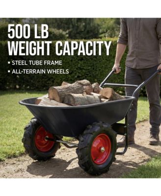 Heavy Duty Dual-Wheel Wheelbarrow Garden Cart w/Built in Stand, 500lb Capacity, Extra Large Wheels