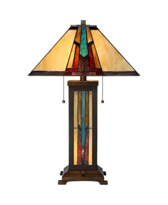 Mission Style Table Lamp with Table Top Dimmer and Night Light 25" High Bronze Stained Glass for Living Room Bedroom