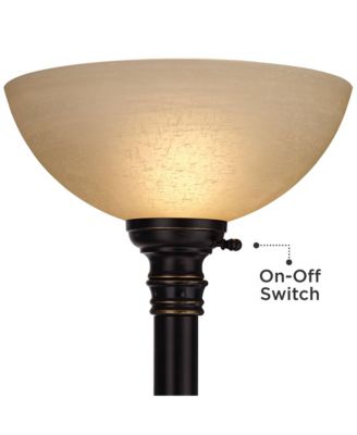 Garver Rustic Retro Torchiere Floor Lamp with Riser Tall Oil Rubbed Side Light Amber Glass for Living Room Reading