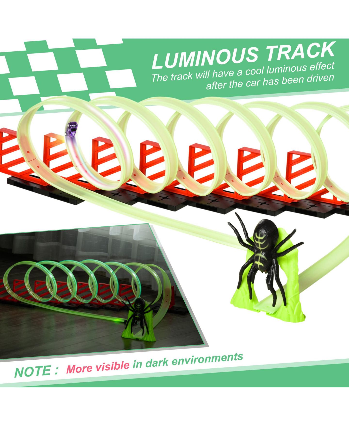 Детская игрушка Qaba Spooky Spider Pull-Back Glow-in-the-Dark Loop Race Track — фото 4