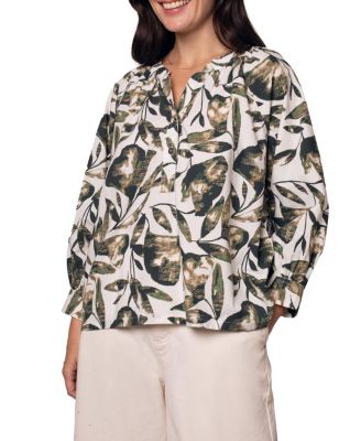 Women's Relaxed Cotton Printed V-Neck Blouse