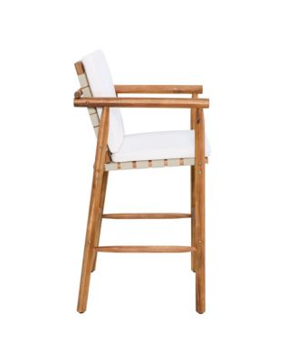 Set of 2 Outdoor Counter Height Bar Stools with Acacia Wood Frame, Backrest and Webbing Seat
