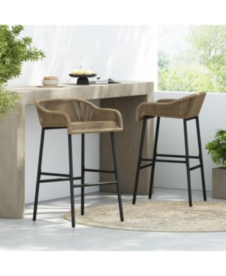 La Push Outdoor Patio Rope Bar Stool, Patio Bar Chair Set of 2