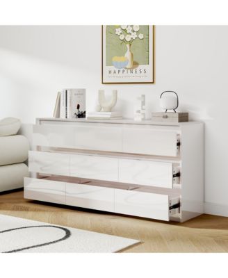 63" High Gloss 9 Drawer Dresser,Modern Bedroom Chest