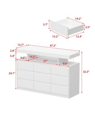 9 Drawer Dresser for Bedroom with LED Light and Power Outlet