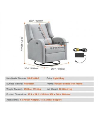 Electronic Power Recliner and Swivel Glider, 250 lbs Capacity, USB Port