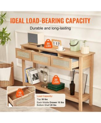 Rattan Console Table, 3 Storage Drawers, for Entryway, Living Room