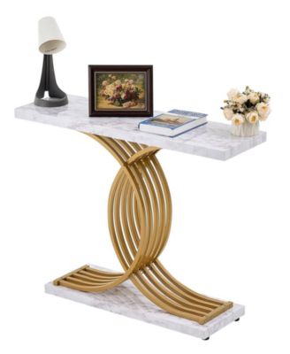 Narrow Console Sofa Table, 39.4 in, Behind Couch Table with Metal Frame