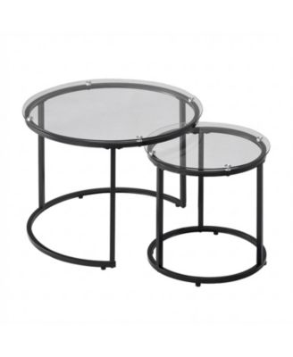 Nesting Coffee Table Set of 2, 23.6" Round Glass Tables for Small Spaces