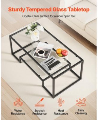 Coffee Table, Tempered Glass Center Table, 2-Tier with Open Storage for Living Room