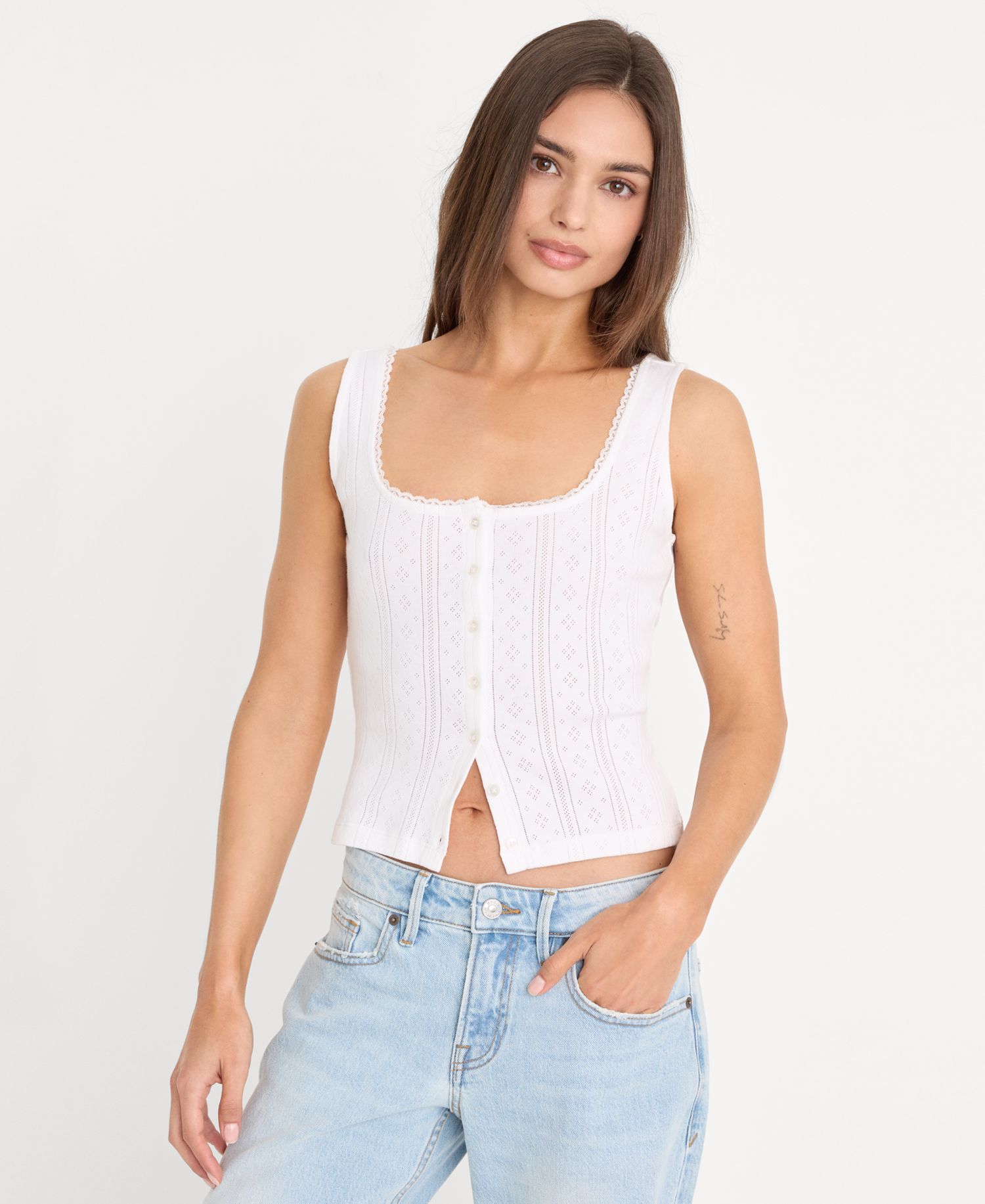 Women's Pointelle Square-Neck Tank Top