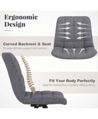 Armless Upholstered Rolling Vanity Chair with Adjustable Height