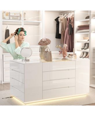 High Gloss 16 Drawer Dresser with Tempered Glass and LED Light Strip, Display Cabinet,Bedroom Armoire