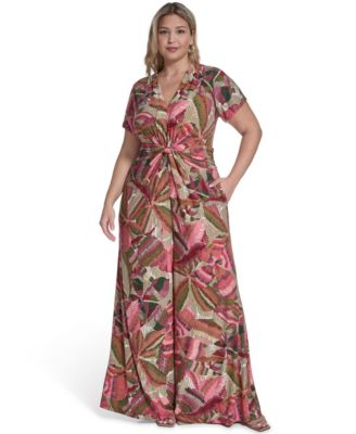 Plus Size Short-Sleeve Front Wide-Leg Jumpsuit