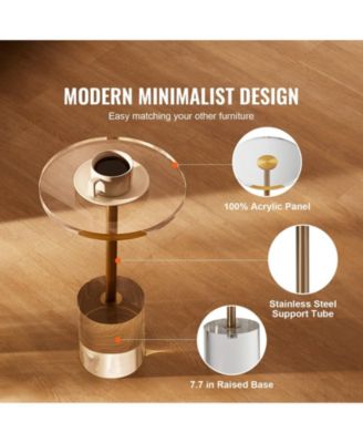 Clear Acrylic End Table, Round Side Table with Solid Base, 11.9 x 11.9 Inch