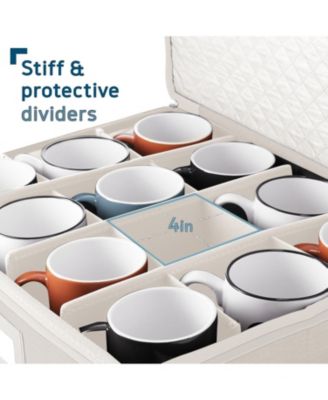 Coffee Mug Storage, Quilted and Stackable Coffee Cup Storage Organizer for Service of 12, Mug Storage Box with Dividers